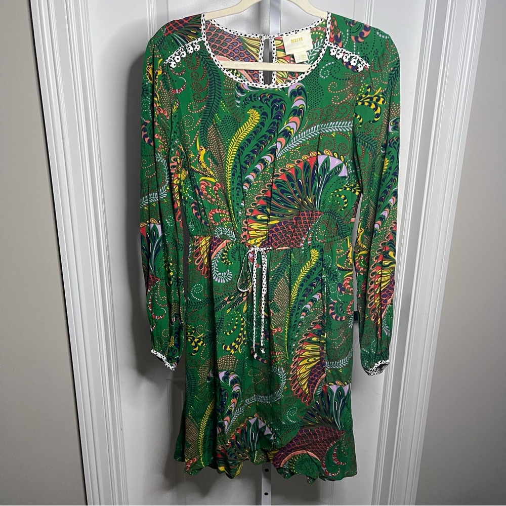 Maeve by Anthropologie Green Paisley Print Long Sleeve Dress Size 4